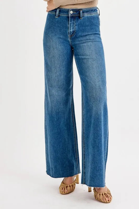 RISEN High-Waisted Wide Leg Jeans in MEDIUM (Size 1(25))