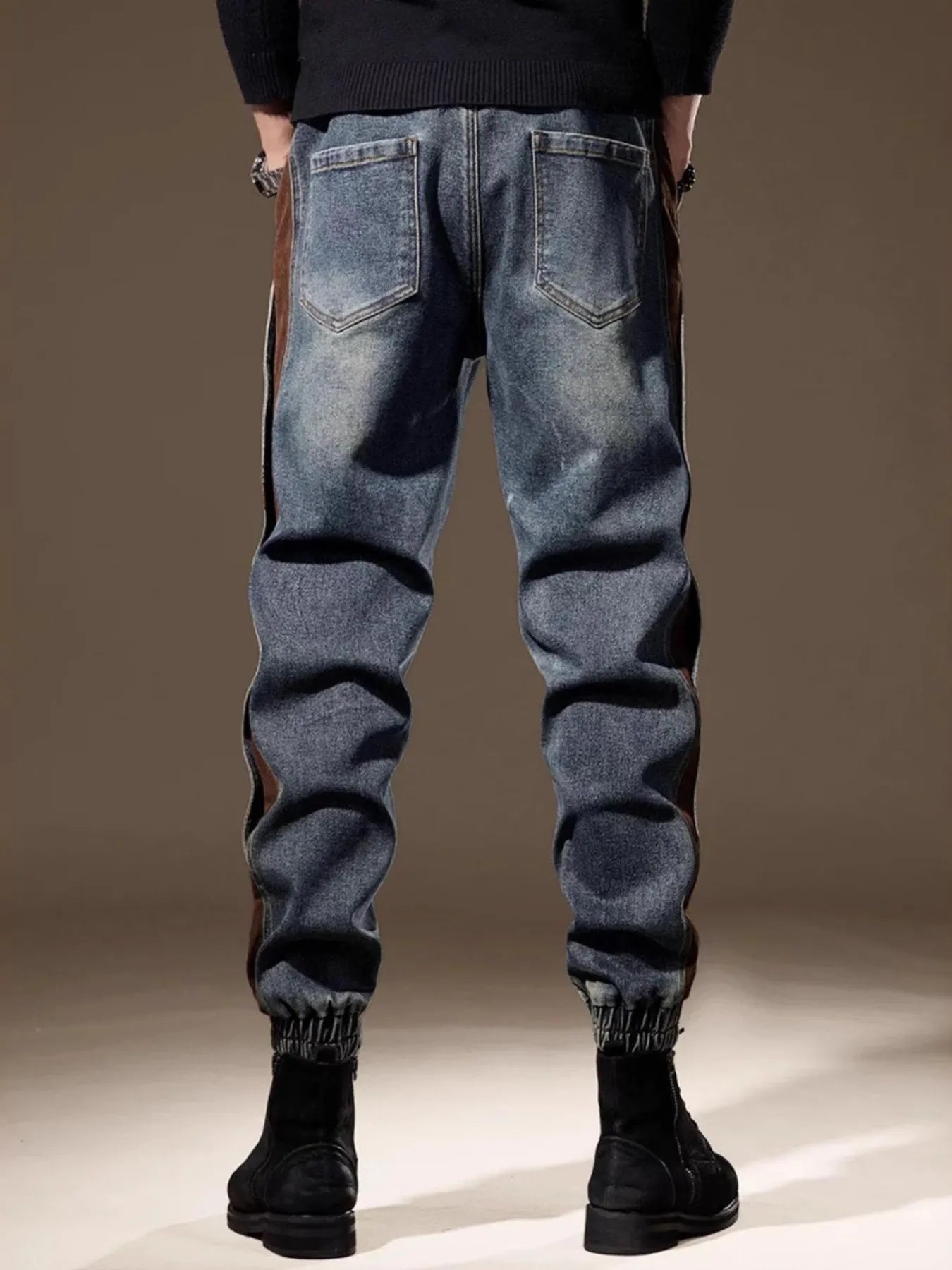 Men's Full Size Contrast Denim Joggers Plus Size in BLUE (Size M)