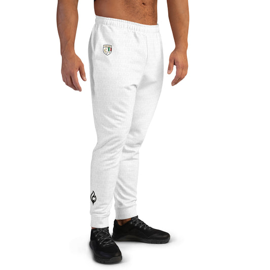 White slim fit joggers with elastic waistband, Italian crest patch, and black logo near ankle. - Ciao Cult - XS