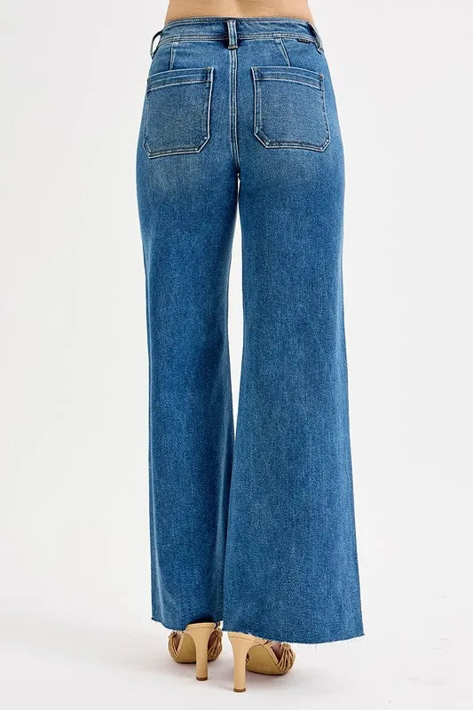 RISEN High-Waisted Wide Leg Jeans in MEDIUM (Size 7(28))