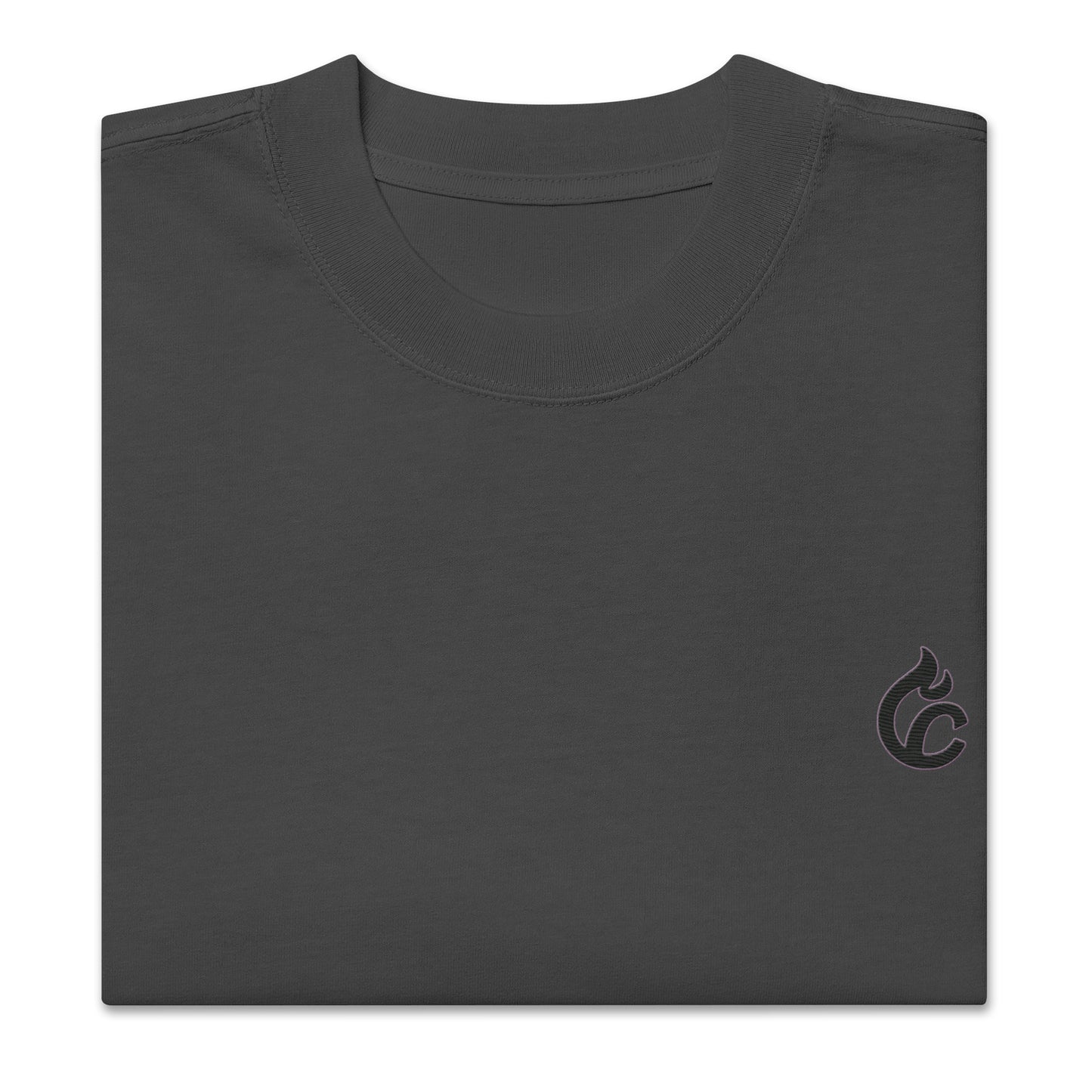 Folded faded black oversized tee with small black signature logo near hem. - Ciao Cult - Faded Black / S
