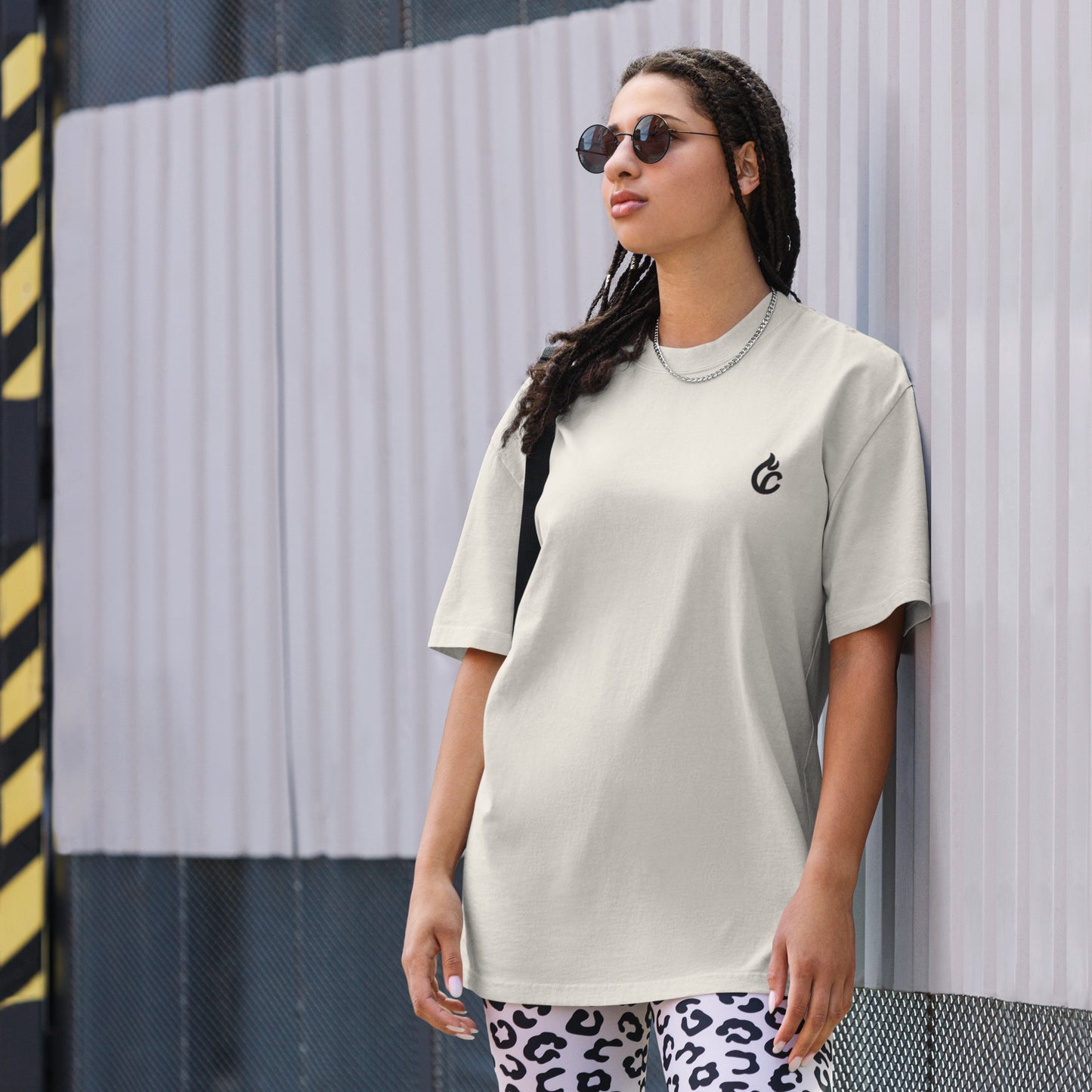 Unisex oversized faded bone tee with boxy fit and small black signature logo on chest. - Ciao Cult - Faded Black / S