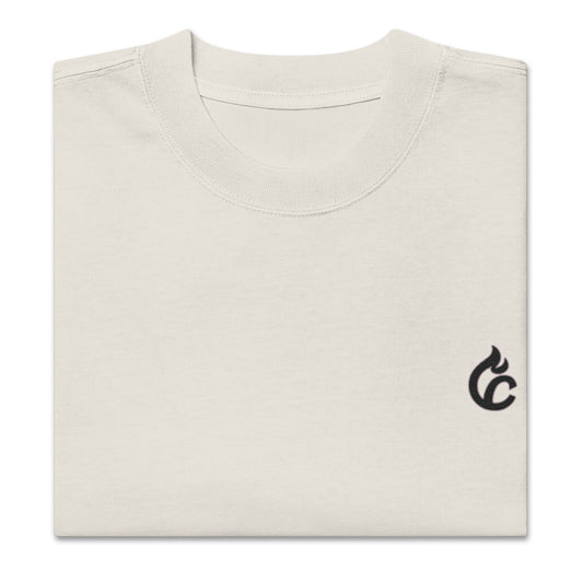 Folded faded bone oversized tee with small black signature logo on front left chest. - Ciao Cult - Faded Black / S