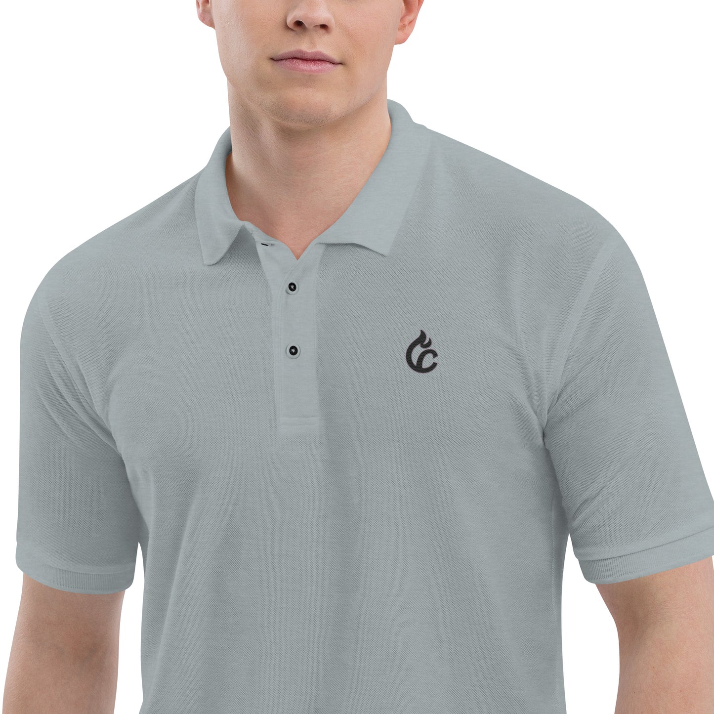 Light steel grey pique polo shirt with a small black embroidered logo on the chest. - Ciao Cult - Black / S