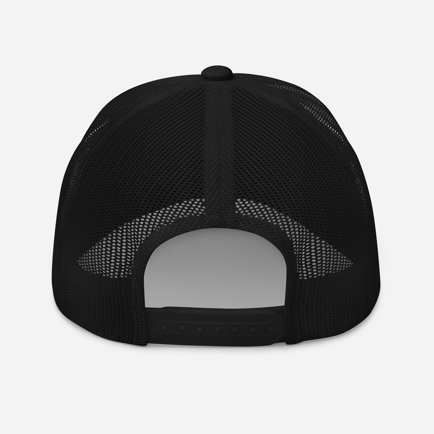 Black mesh trucker cap with adjustable snapback closure and solid fabric front panel. - Ciao Cult - Default Title