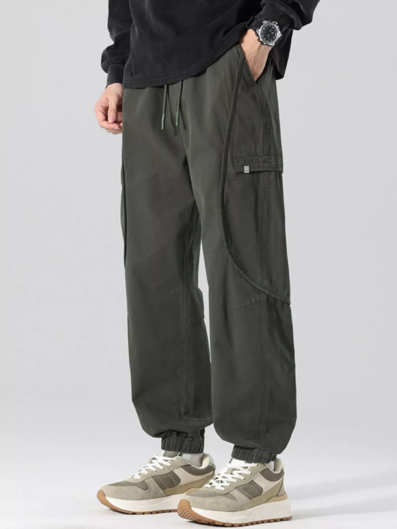 Men's Full Size Drawstring Loose Fit Joggers in KHAKI (Size 2XL)