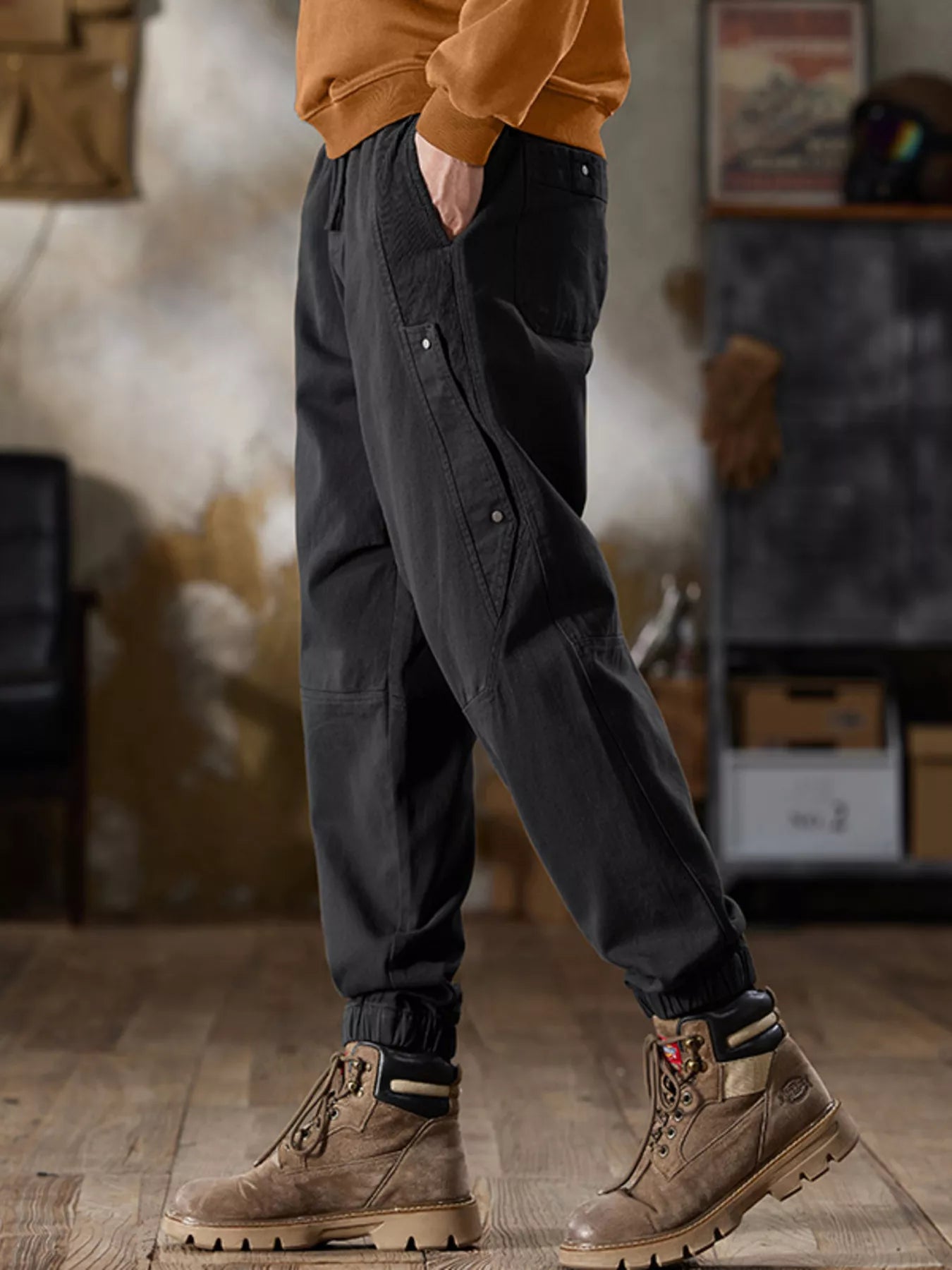 Men's Full Size Casual Drawstring Cargo Joggers Plus Size in MILITARY GREEN (Size M)