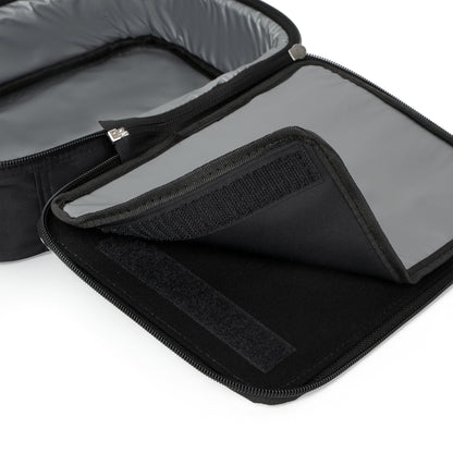 Black insulated lunch bag open to show gray interior and secure Velcro flap closure. - Ciao Cult - One size / Black