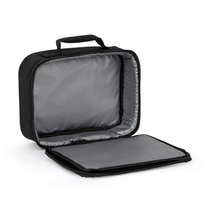 Black insulated lunch bag with silver lining and zippered lid, featuring a top handle. - Ciao Cult - One size / Black
