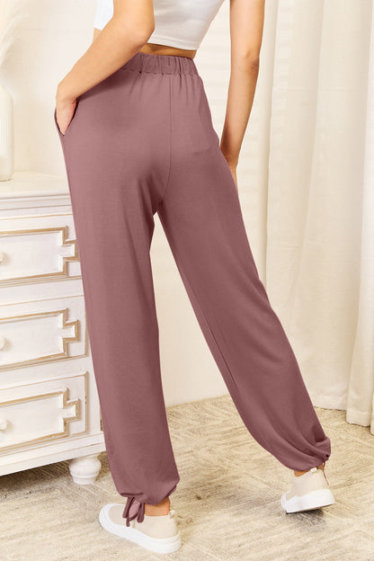 Basic Bae Full Size Soft Rayon Drawstring Waist Pants with Pockets in DUSTY PINK (Size M)