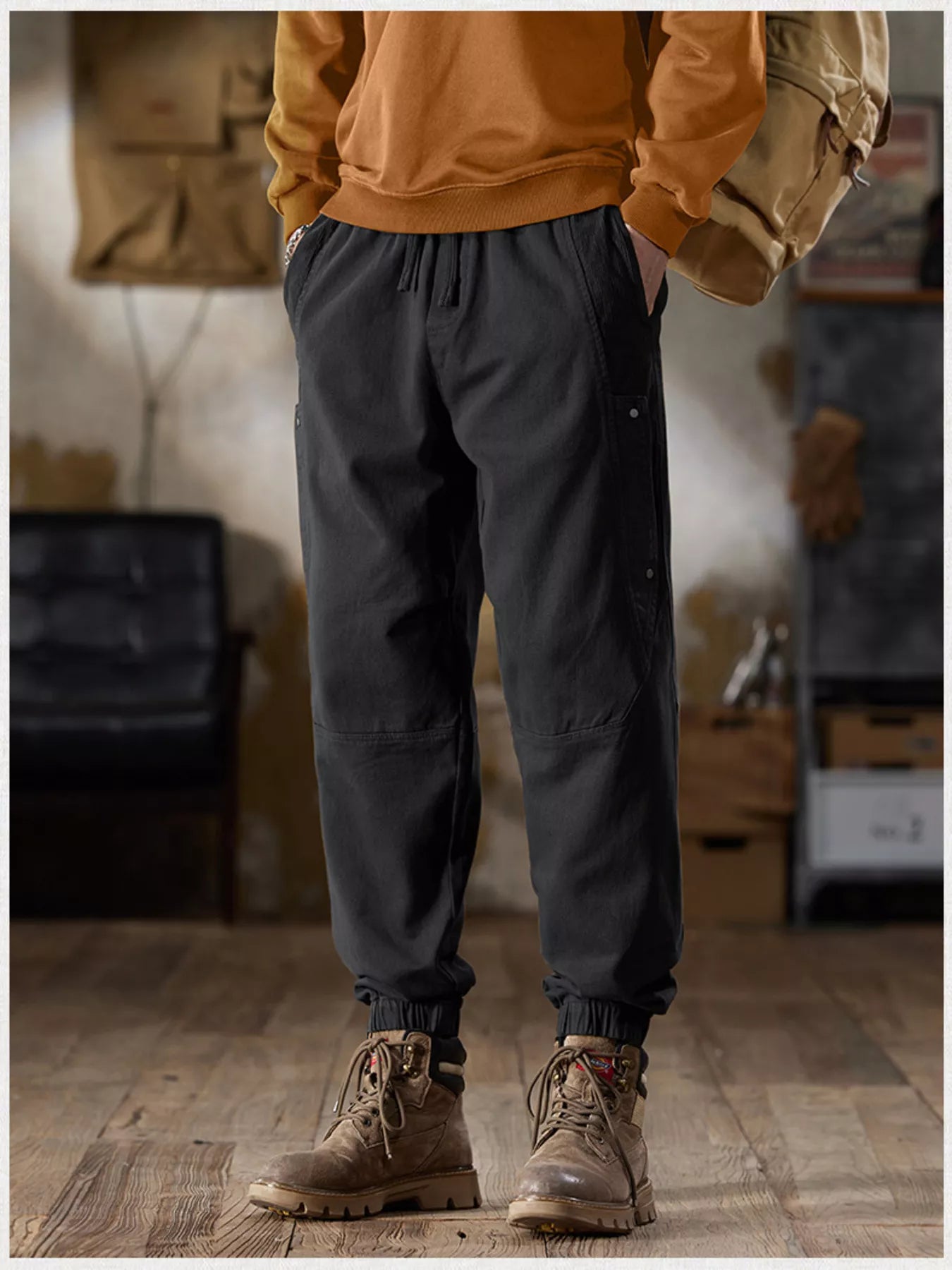 Men's Full Size Casual Drawstring Cargo Joggers Plus Size in MILITARY GREEN (Size S)