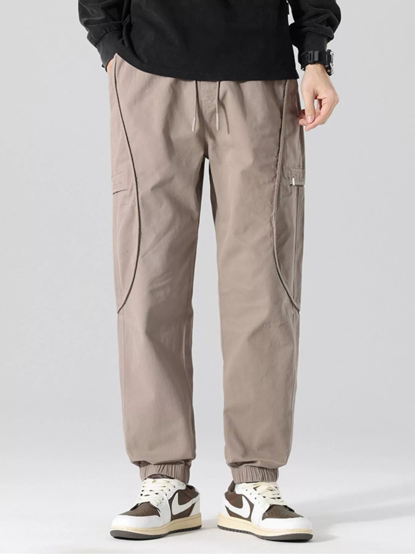 Men's Full Size Drawstring Loose Fit Joggers in KHAKI (Size S)