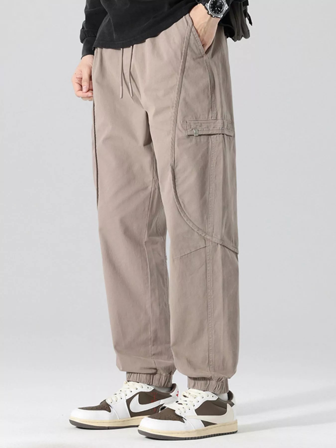 Men's Full Size Drawstring Loose Fit Joggers in KHAKI (Size L)