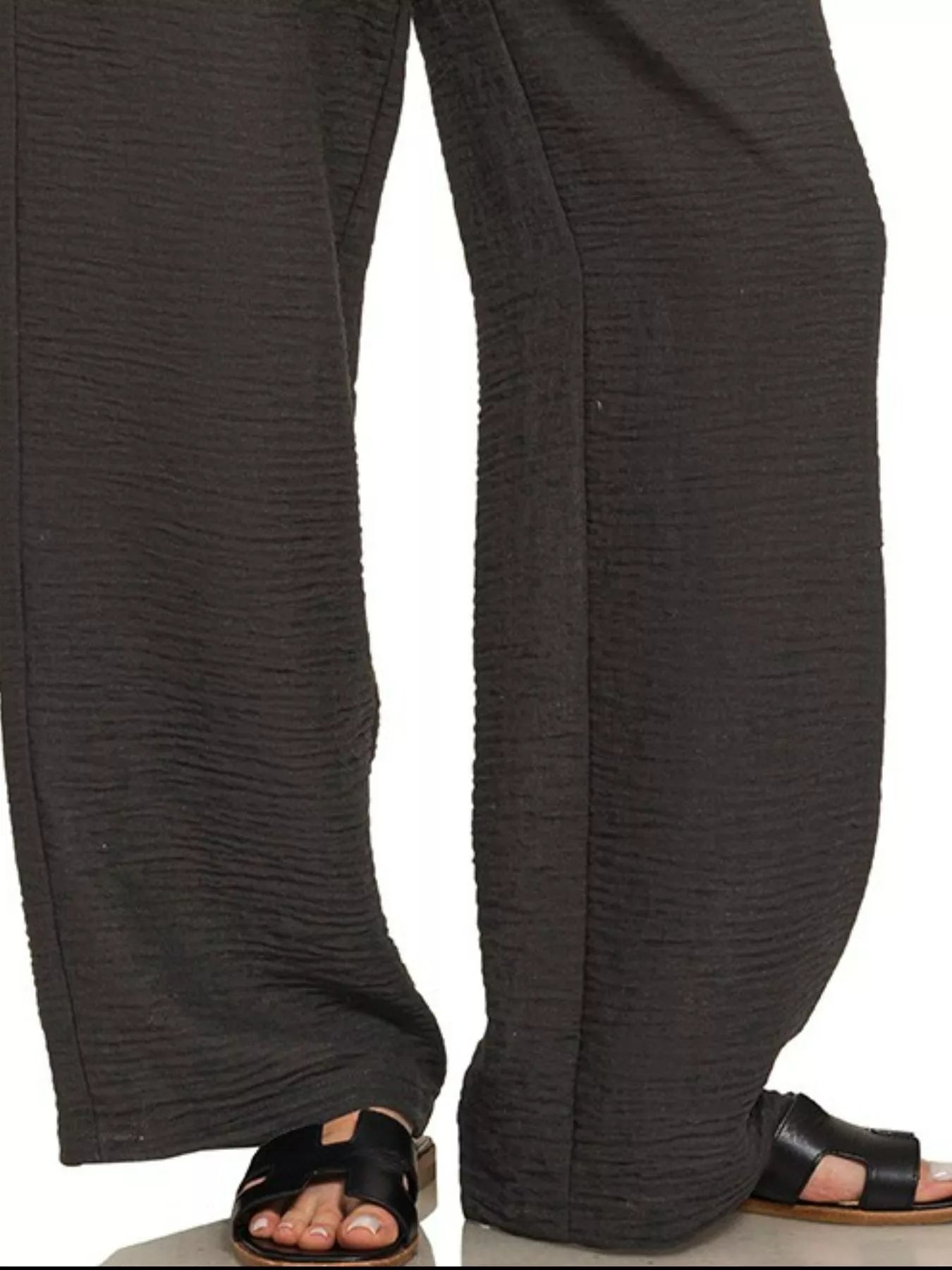 Zenana Woven Crepe Elastic Band Pants in BLACK (Size M)