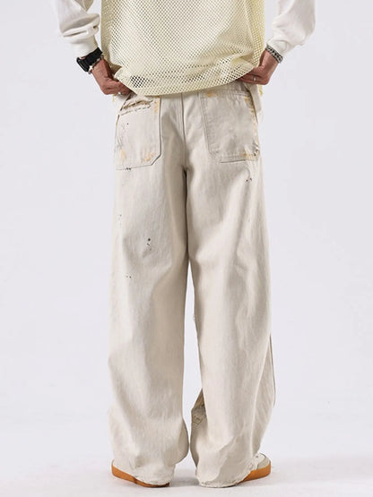 Men's Distressed Wide Leg Jeans in OFF-WHITE (Size 33)