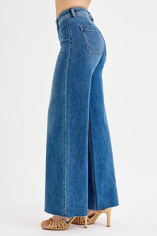RISEN High-Waisted Wide Leg Jeans in MEDIUM (Size 5(27))