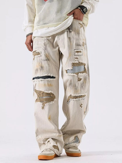 Men's Distressed Wide Leg Jeans in OFF-WHITE (Size 30)