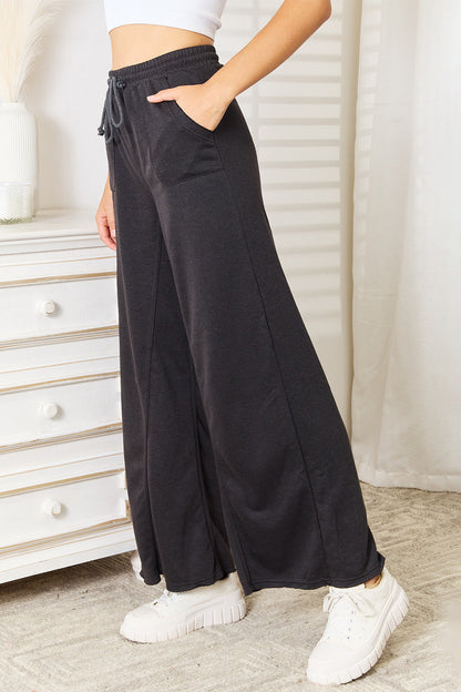Basic Bae Wide Leg Pocketed Pants in DARK GRAY (Size L)