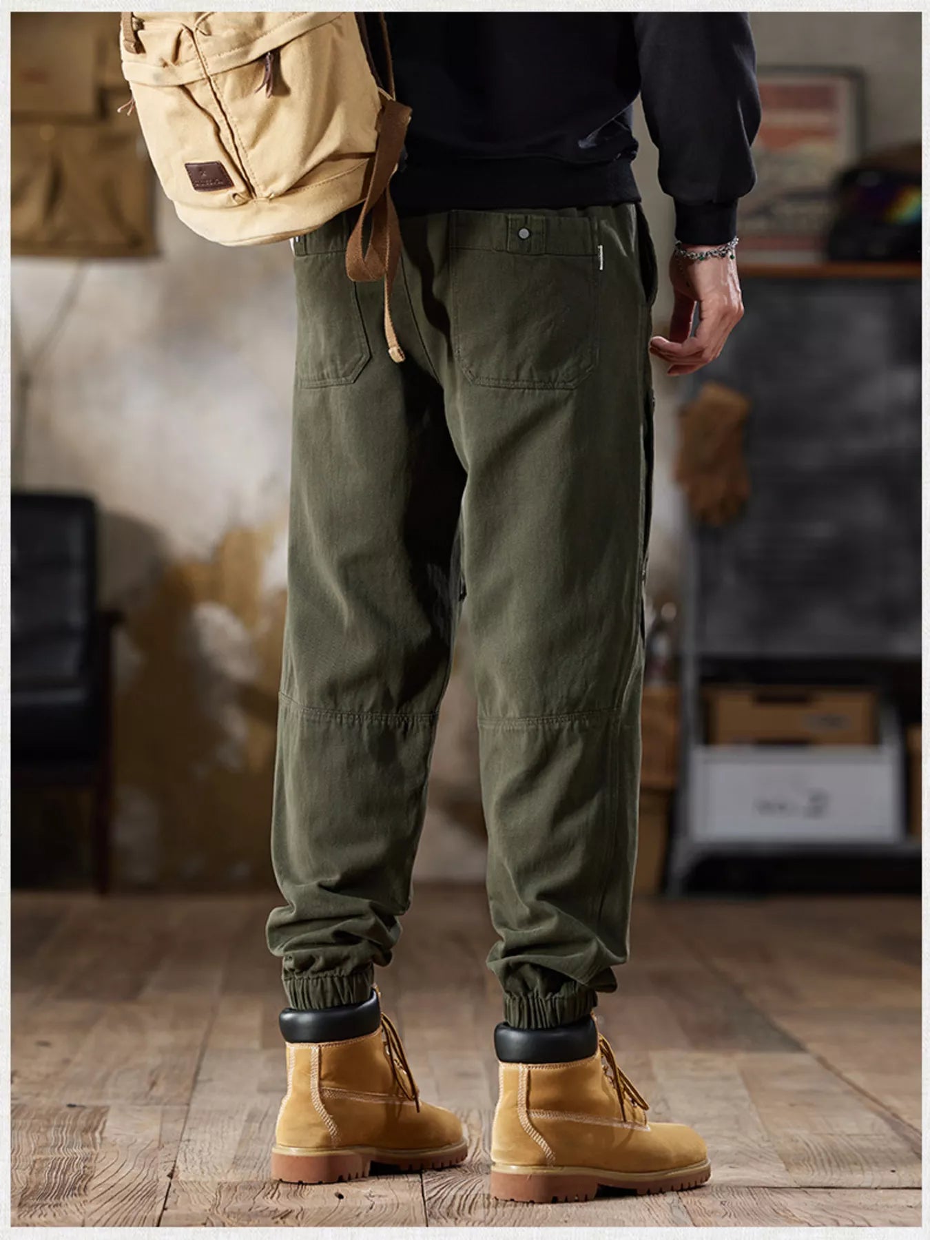 Men's Full Size Casual Drawstring Cargo Joggers Plus Size in KHAKI (Size 2XL)