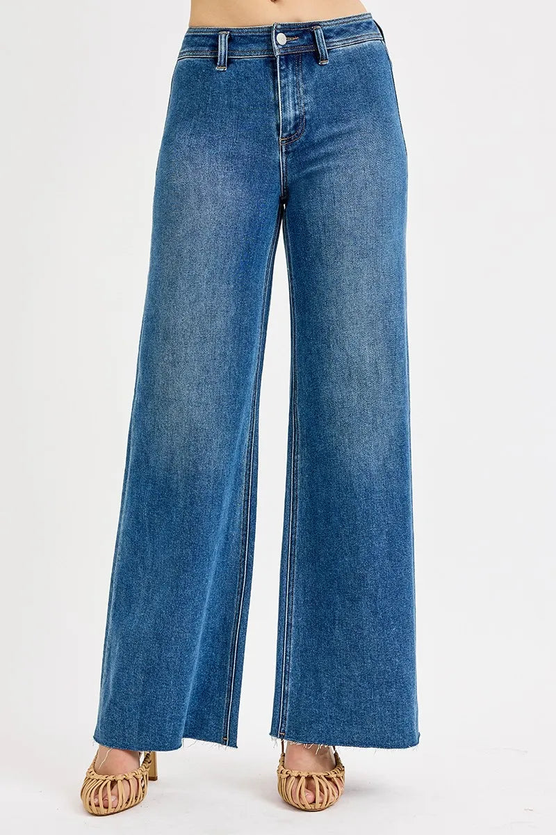 RISEN High-Waisted Wide Leg Jeans in MEDIUM (Size 0(24))