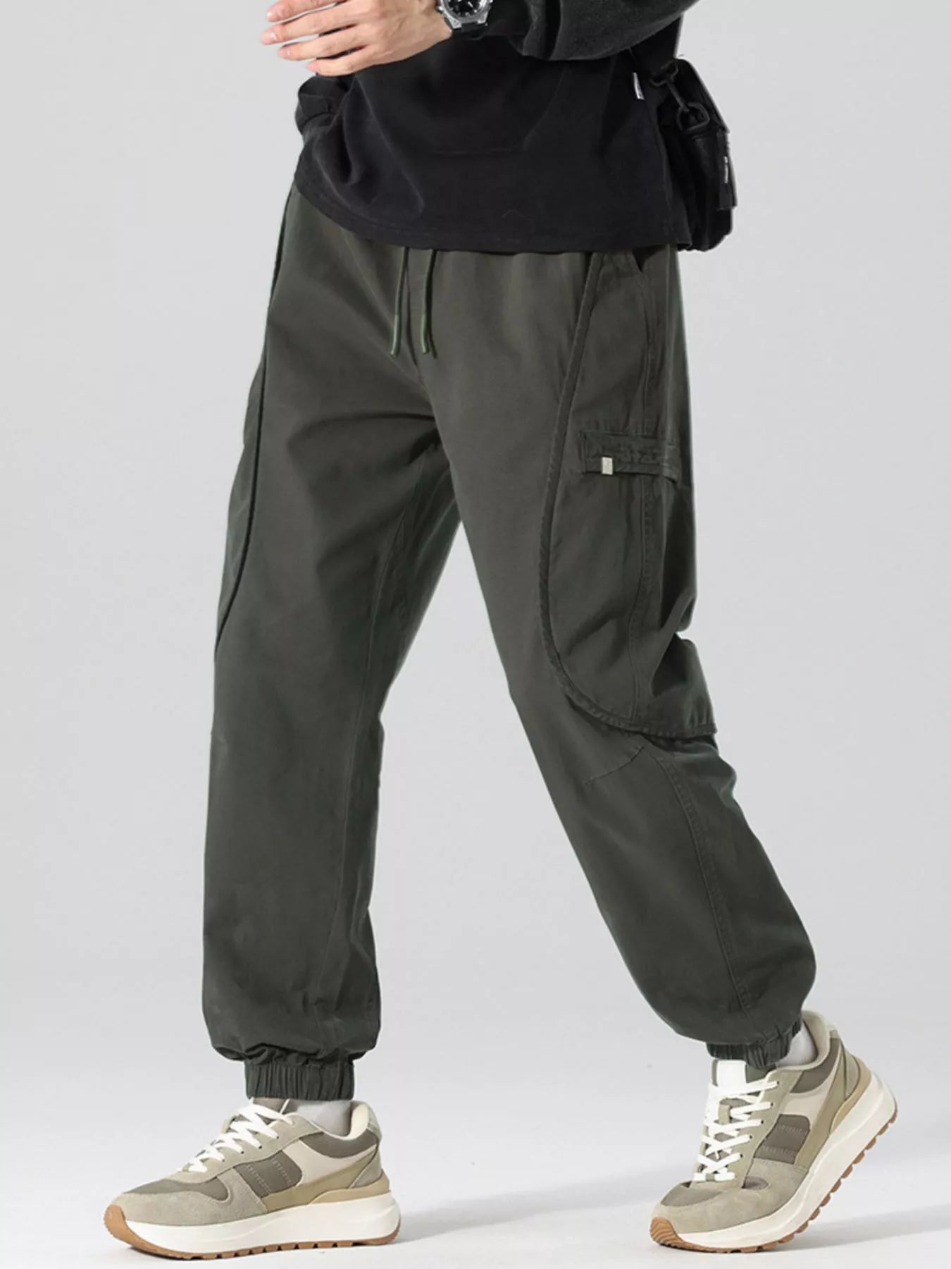 Men's Full Size Drawstring Loose Fit Joggers in KHAKI (Size 4XL)