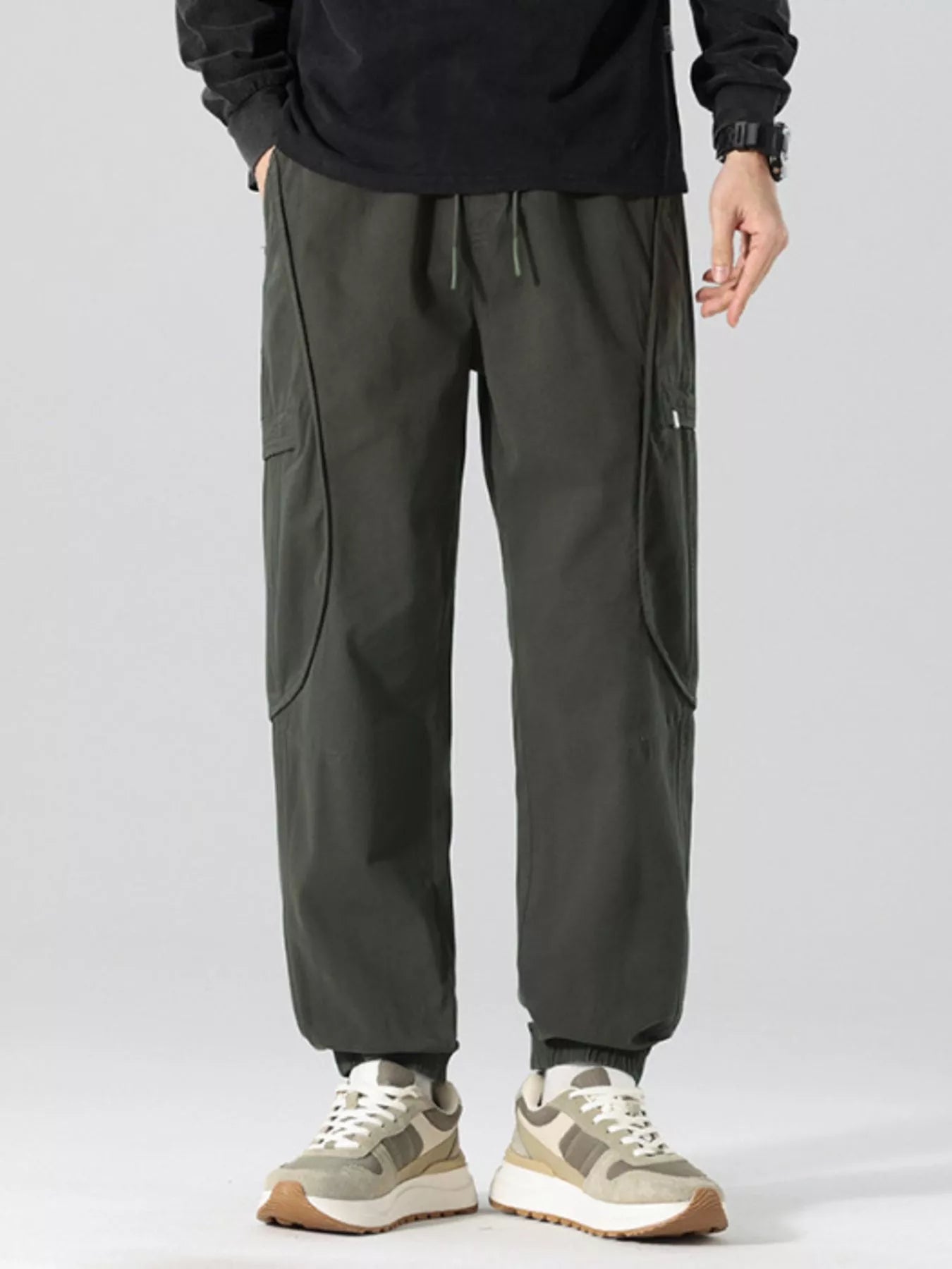 Men's Full Size Drawstring Loose Fit Joggers in KHAKI (Size XL)