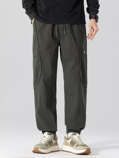 Men's Full Size Drawstring Loose Fit Joggers in KHAKI (Size XL)