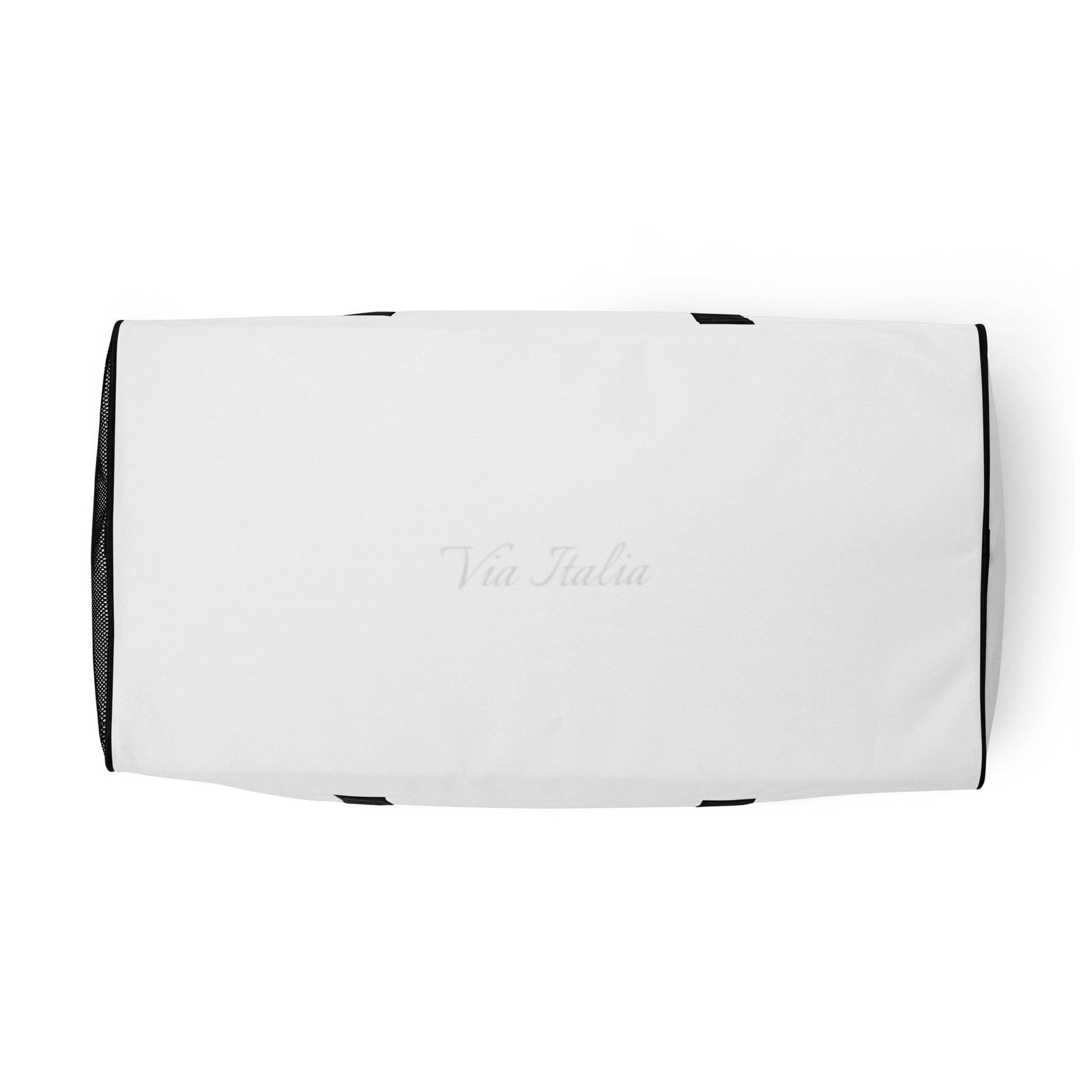 Minimalist white rectangular duffle bag with subtle embossed text and black trim edges. - Ciao Cult - Default Title