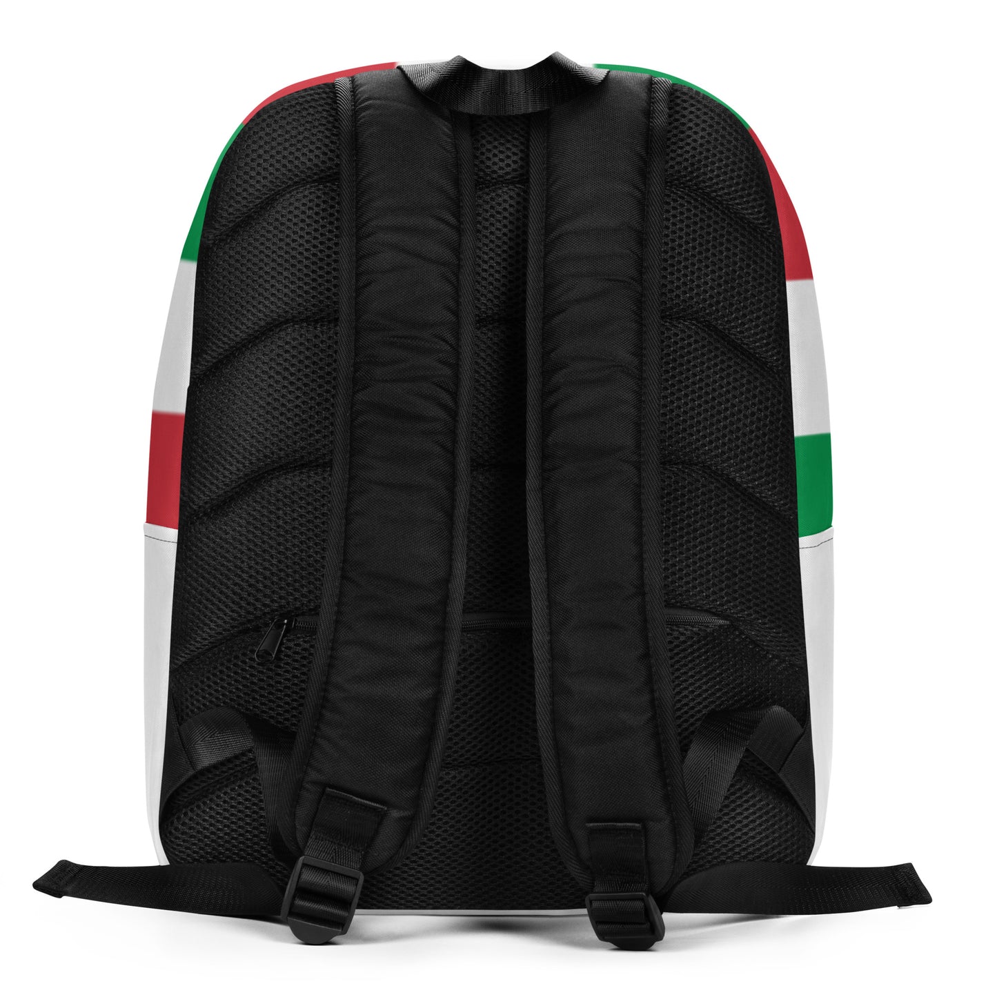 Black backpack with padded back panel and adjustable shoulder straps, featuring green, white, and red Italian flag accents. - Ciao Cult - Default Title