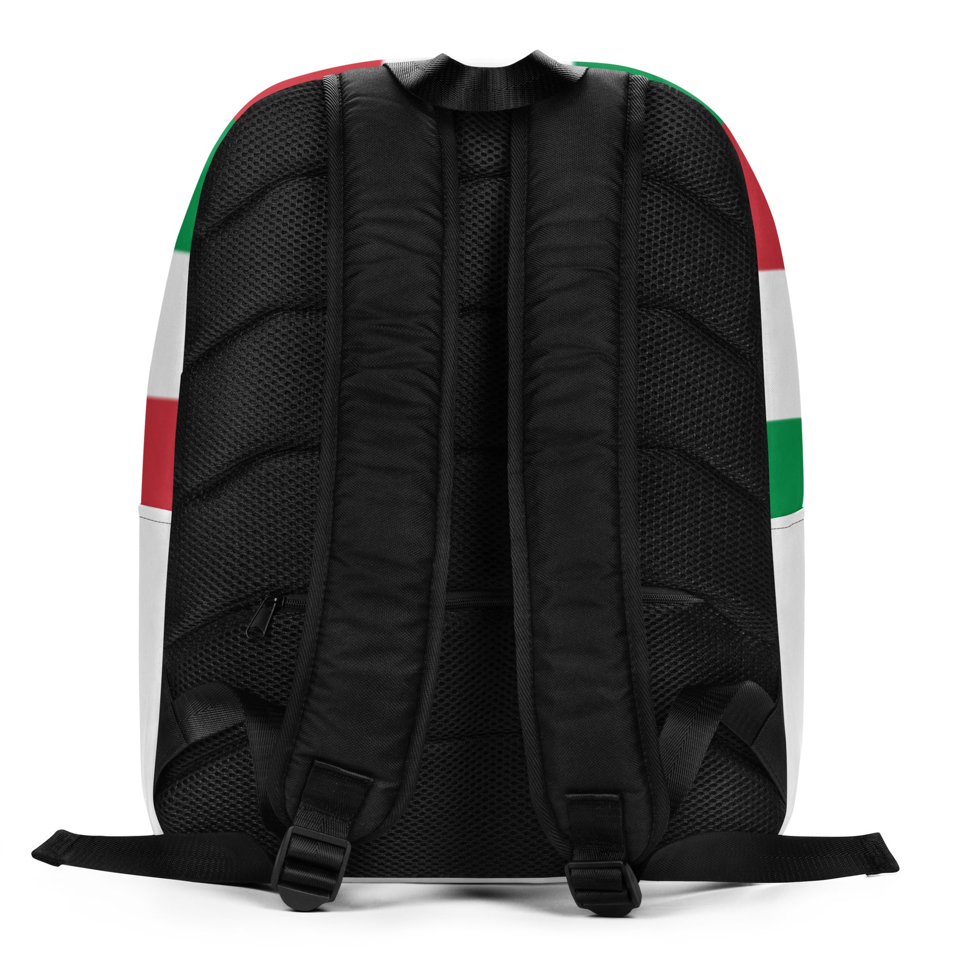 Black backpack with padded back panel and adjustable shoulder straps, featuring green, white, and red Italian flag accents. - Ciao Cult - Default Title