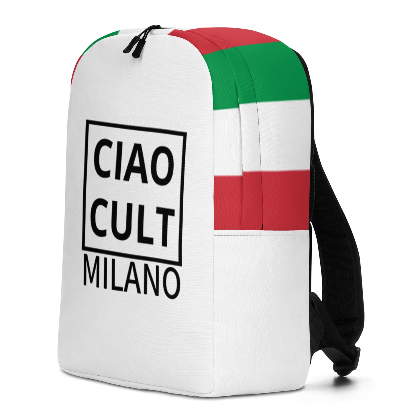 White rectangular backpack with red and green color-block accents and bold black "CIAO CULT MILANO" logo on front. - Ciao Cult - Default Title