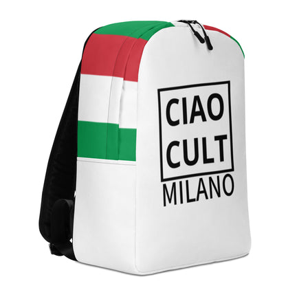 White backpack with green and red stripes and black "CIAO CULT MILANO" logo on front. - Ciao Cult - Default Title