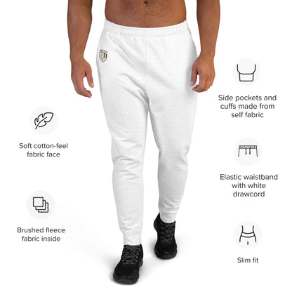 White slim fit joggers with elastic waistband, white drawcord, side pockets, and cuffed ankles. - Ciao Cult - XS