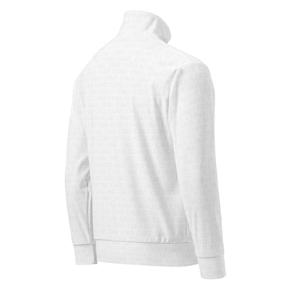 White zip-up track jacket with high collar and ribbed cuffs and hem, rear view. - Ciao Cult - 2XS