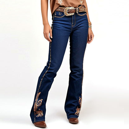 Ciao Cult Vaquera Bootcut Jeans in Dark Blue – front view embroidered denim on model