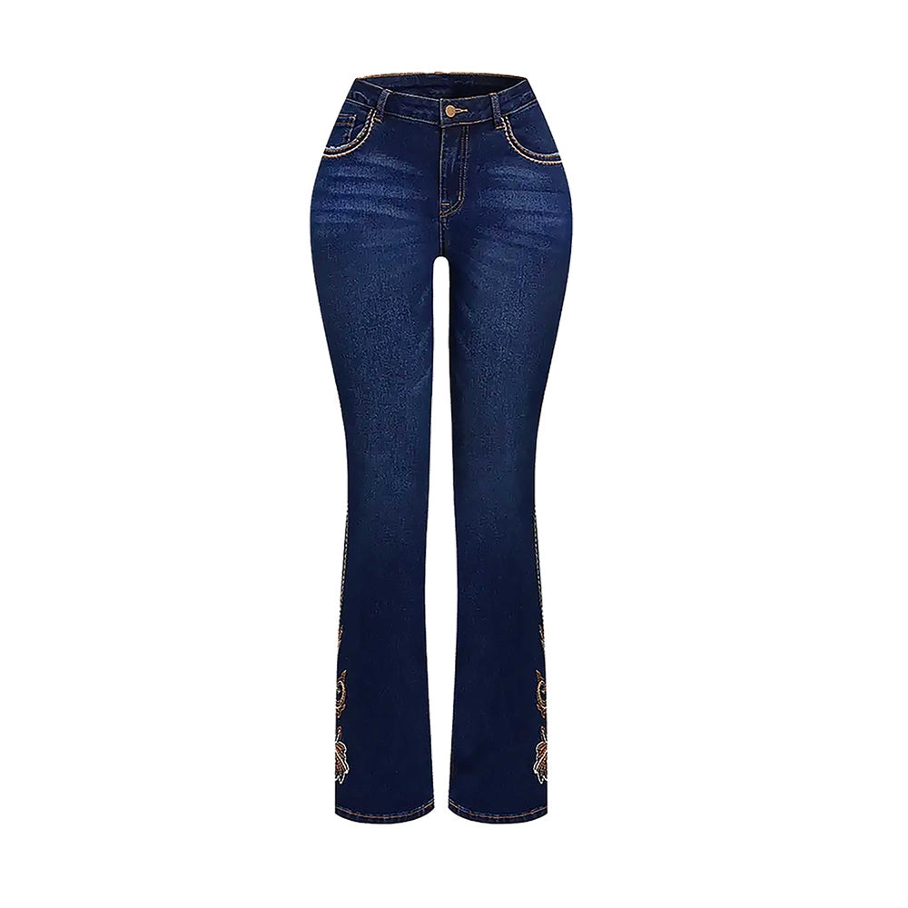 Ciao Cult Vaquera Bootcut Jeans in Dark Blue – embroidered denim front view flat product image