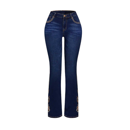 Ciao Cult Vaquera Bootcut Jeans in Dark Blue – embroidered denim front view flat product image