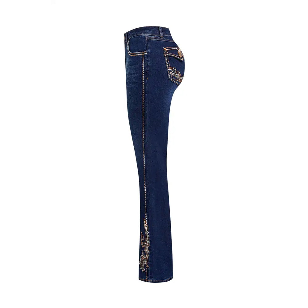 Ciao Cult Vaquera Bootcut Jeans in Dark Blue – embroidered denim side view flat product shot