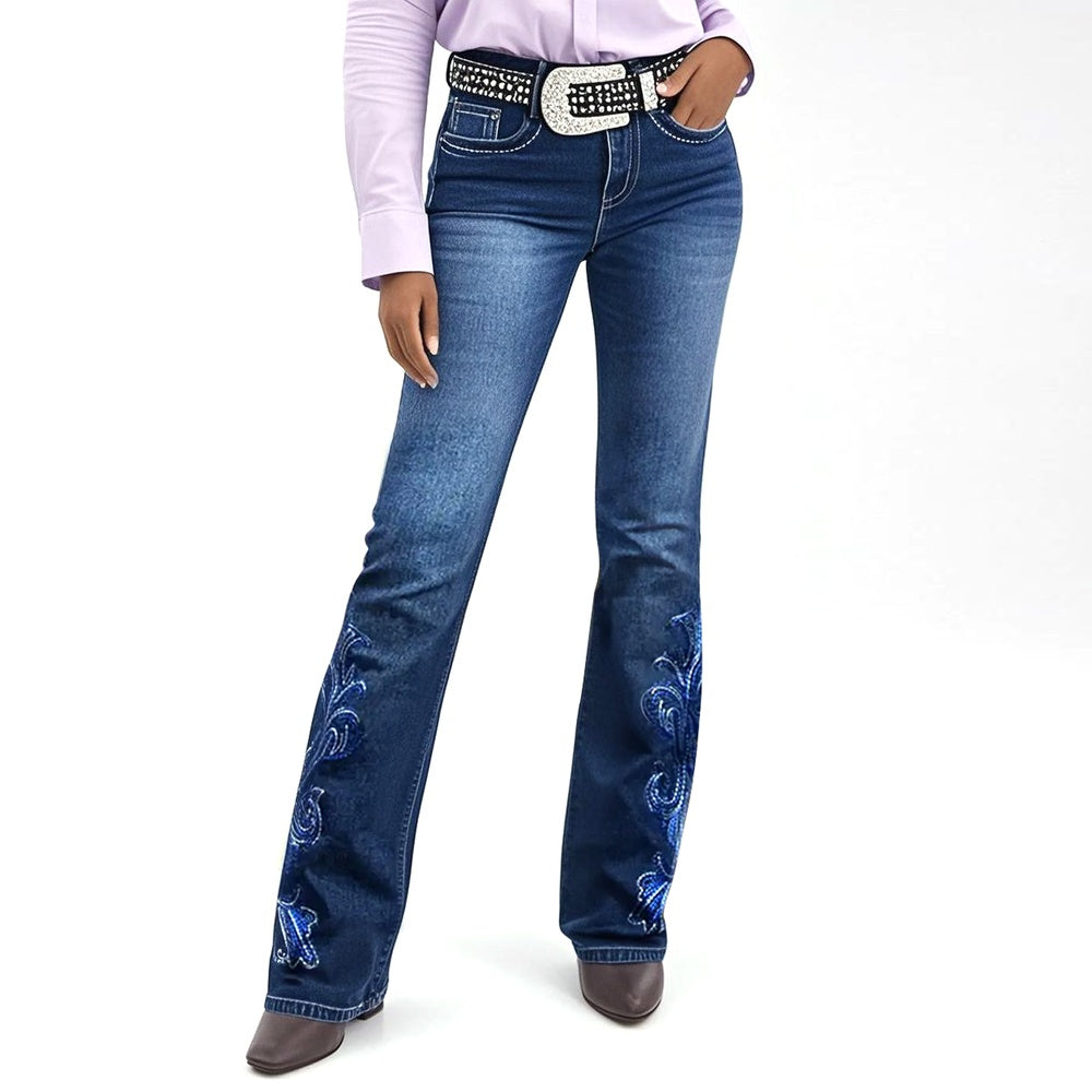 Ciao Cult Vaquera Bootcut Jeans in Light Blue – embroidered denim styled with boots