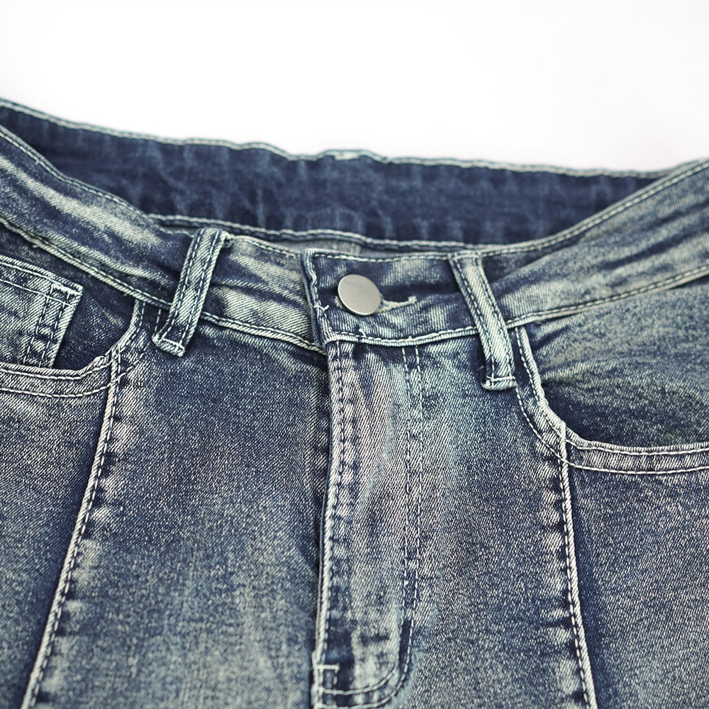 Product-only close-up of Ciao Cult Vintage Star Pattern Jeans waistline, highlighting design and stitching.