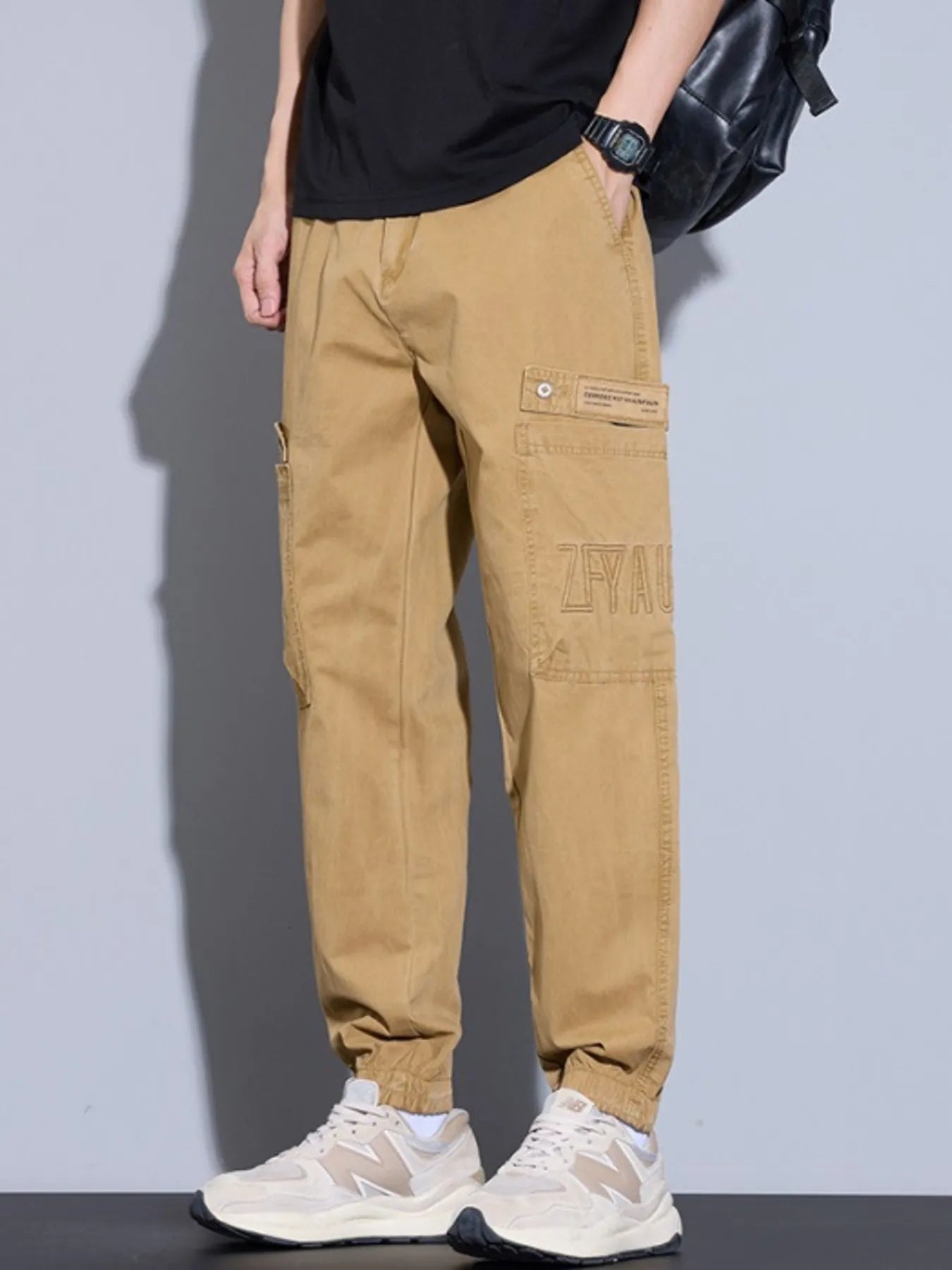 Men's Plus Size Casual Cargo Pants in BLACK (Size XL)