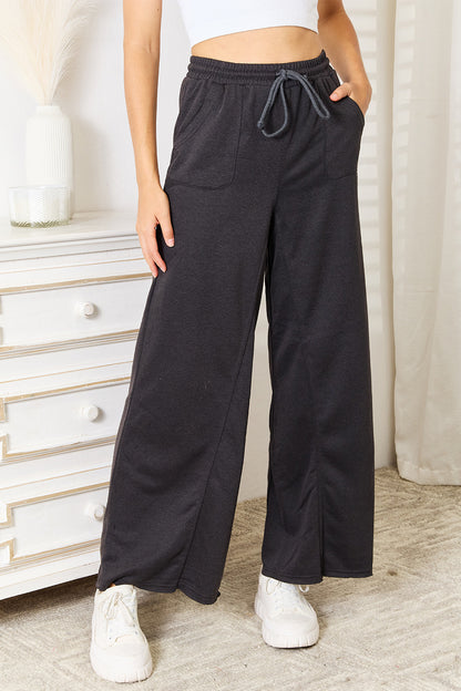 Basic Bae Wide Leg Pocketed Pants in DARK GRAY (Size S)