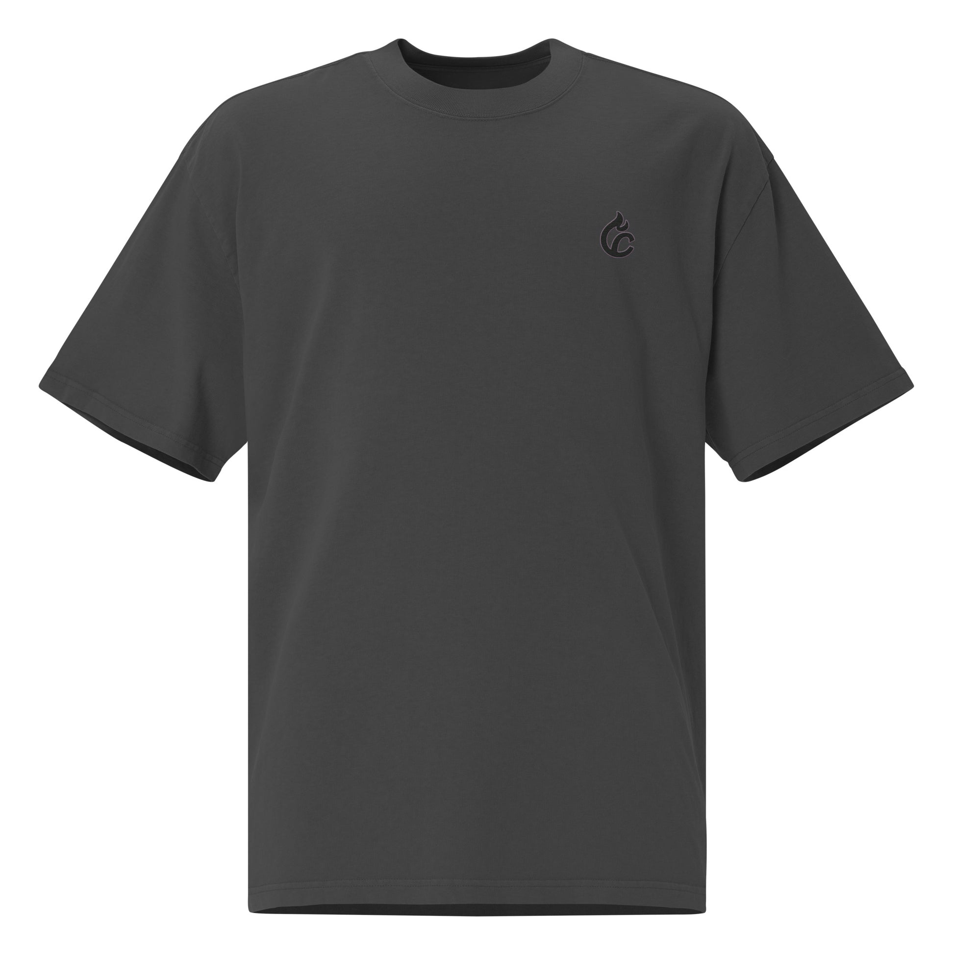 Faded black oversized boxy tee with small embroidered logo on chest and drop shoulders. - Ciao Cult - Faded Black / S
