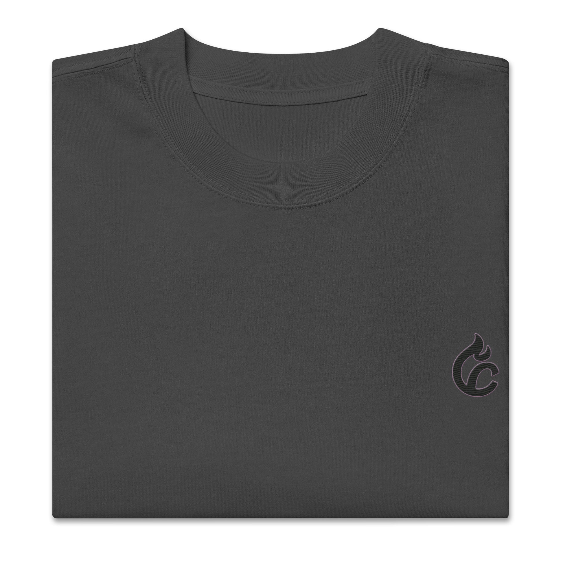 Folded faded black oversized tee with small black signature logo near hem. - Ciao Cult - Faded Black / S