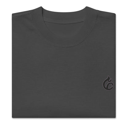 Folded faded black oversized tee with small black signature logo near hem. - Ciao Cult - Faded Black / S