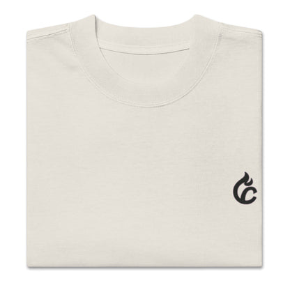 Folded faded bone oversized tee with small black signature logo on front left chest. - Ciao Cult - Faded Black / S