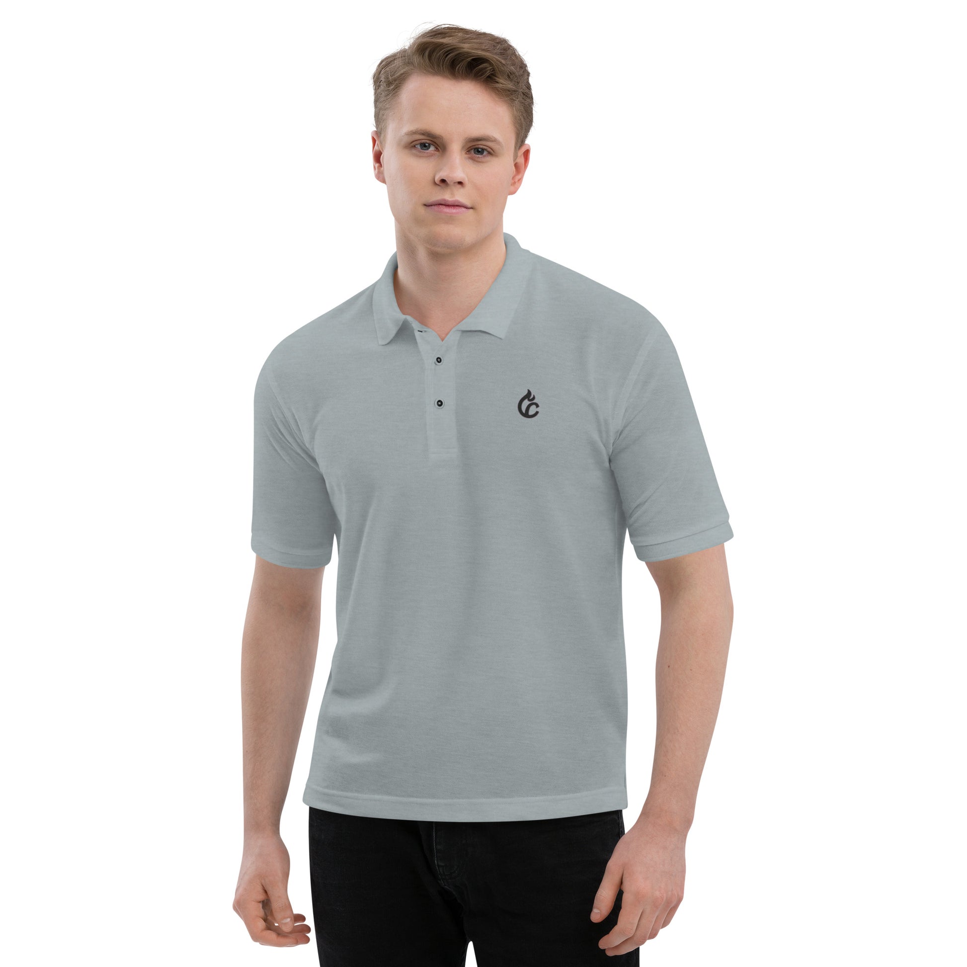 Light grey pique polo shirt with black embroidered logo on chest and short sleeves. - Ciao Cult - Black / S