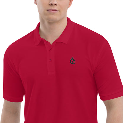 Men's red pique polo shirt with black embroidered logo, short sleeves, and button placket. - Ciao Cult - Black / S