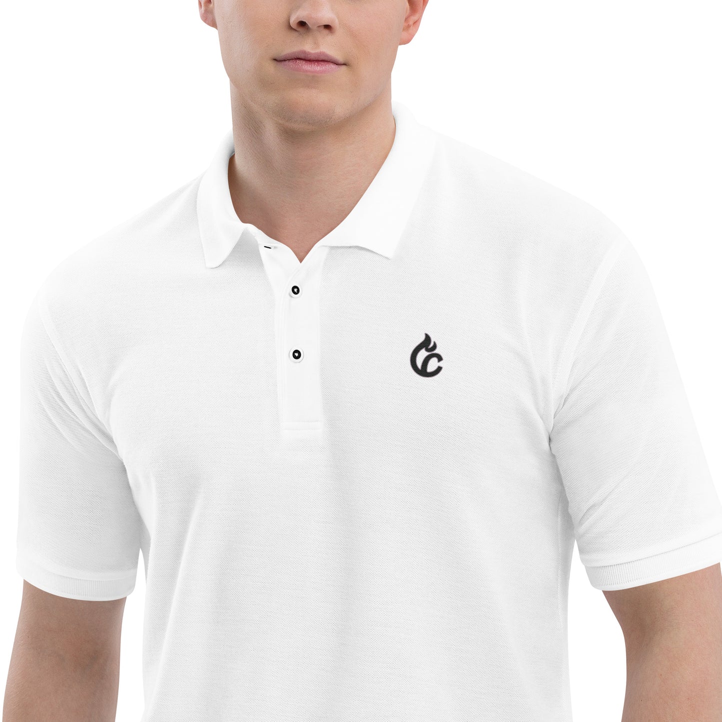 White pique polo shirt with black embroidered Ciao Cult logo on chest and three-button placket. - Ciao Cult - Black / S