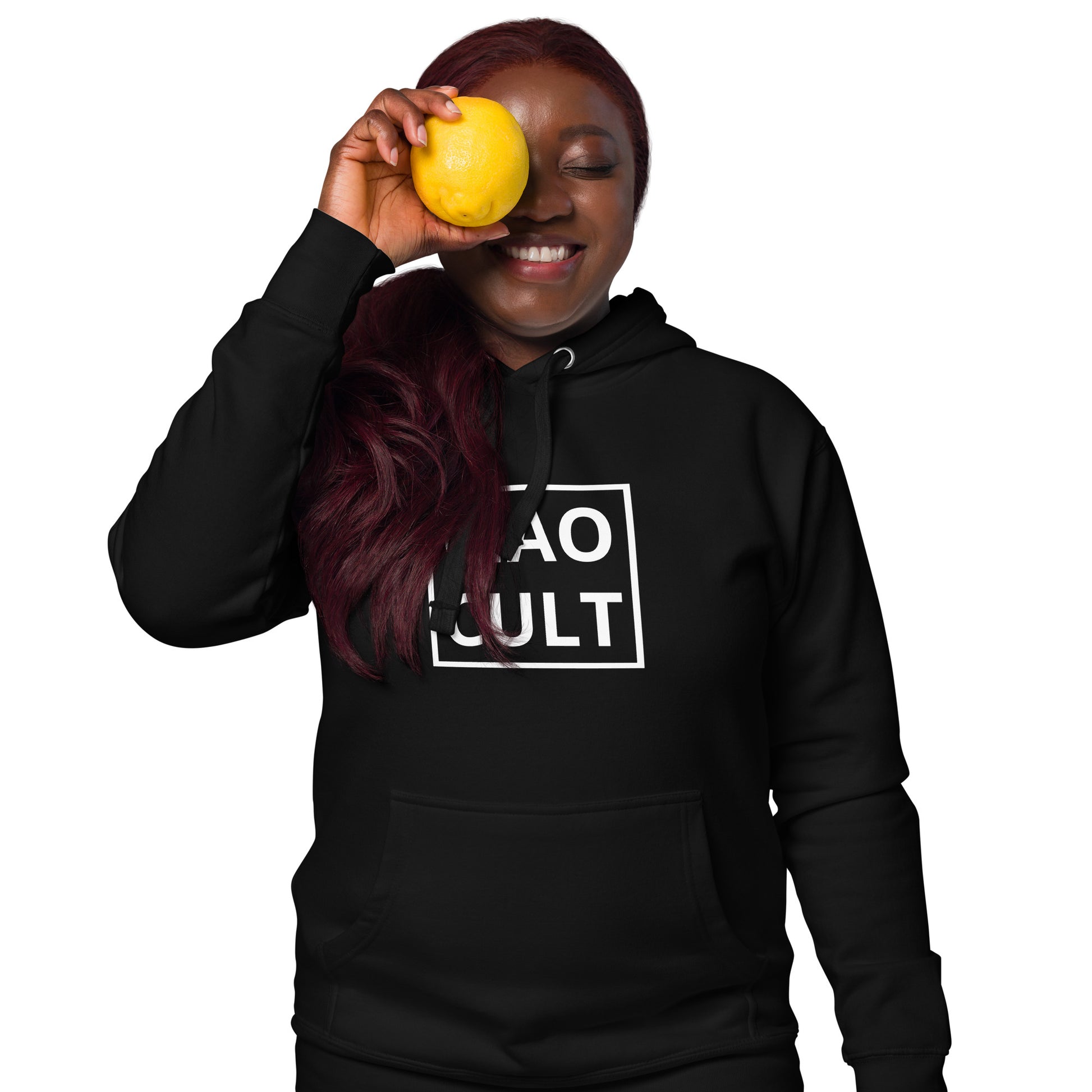 Black unisex hoodie with white "CIAO CULT" logo centered on chest, soft fleece fabric. - Ciao Cult - S